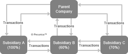 This is an illustration of intercompany transactions, which are those transactions between a parent company and its subsidiaries and between the parent’s subsidiaries (i.e., between affiliated companies).