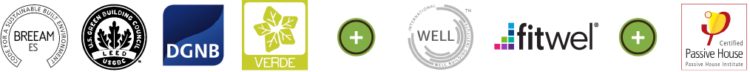 Sustainability has become one of the fundamentals in the development of companies and one of its core values. Green building certification helps to achieve, measure and parameterize these values. LEED, BREEAM, DGNB or VERDE can be combined with WELL or FITWEL and with the PASSIVE HOUSE certification.